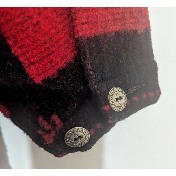 Mens Vtg Orvis Mackinaw Wool Coat Jacket Red Black Buffalo Plaid Southwest Small - Picture 7 of 13